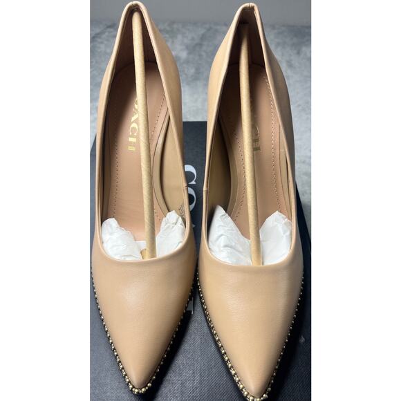 Coach Waverly Leather Pumps Beechwood Size 7 Bead-Trim Heels New In Box Women’s - Picture 1 of 5